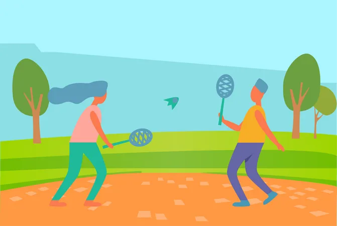 Kids playing badminton  Illustration