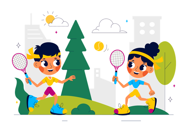 Kids playing badminton in park  Illustration