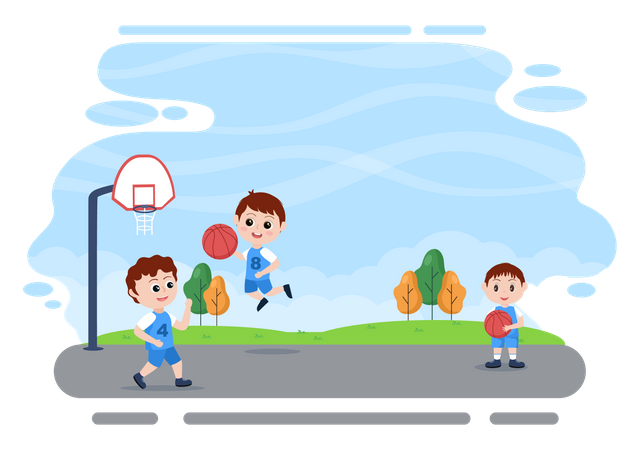 Kids Playing Basketball  Illustration