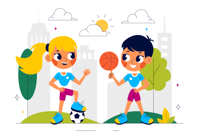 Kids playing basketball in park  Illustration