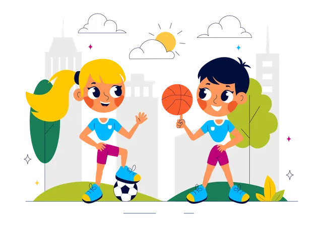 Kids playing basketball in park  Illustration