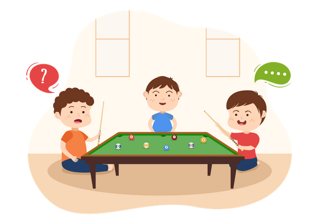 Kids playing billiards game  Illustration