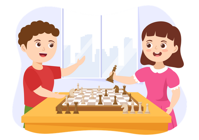 Kids Playing Chess Board Game  Illustration