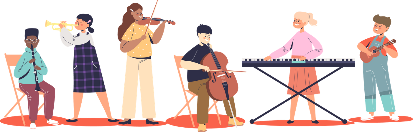 Kids playing different music instruments  Illustration