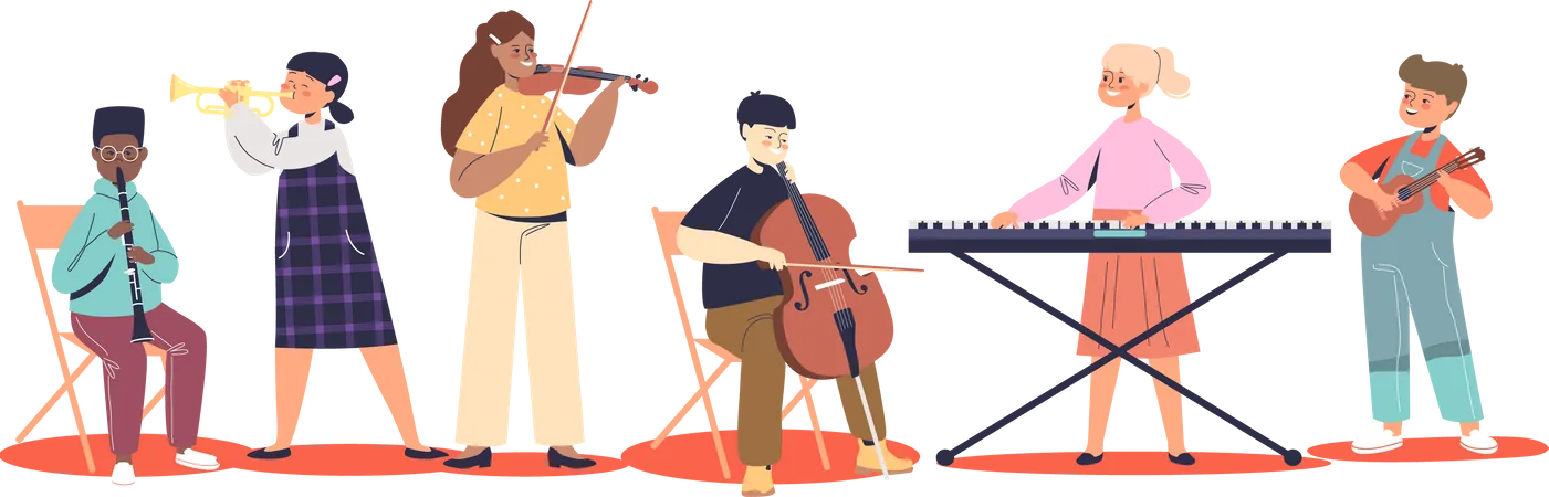 Kids playing different music instruments  Illustration