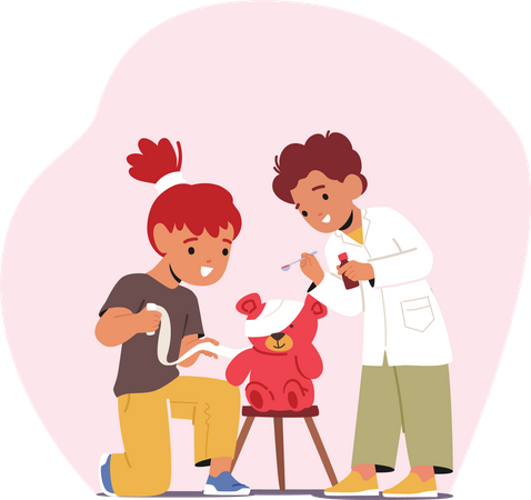 Kids Playing Doctors  Illustration