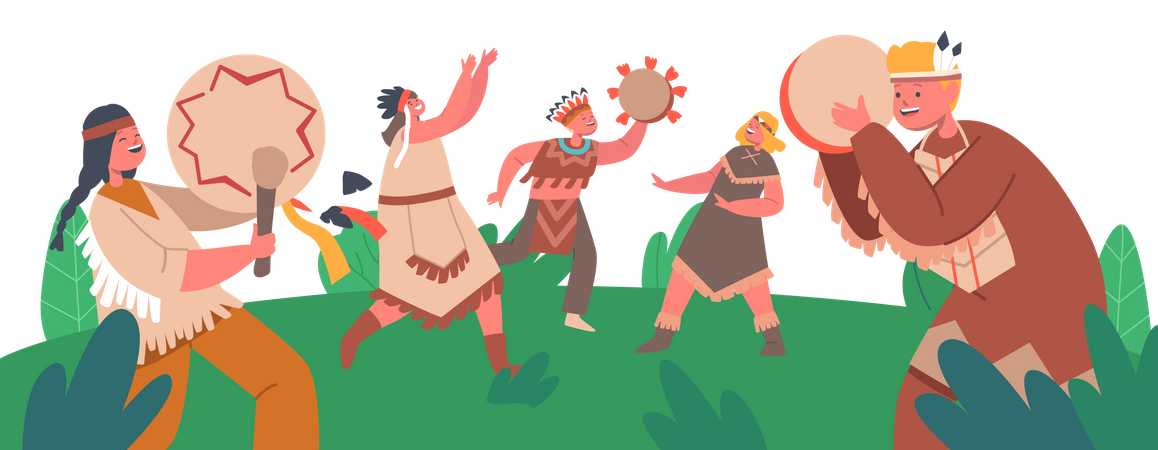 Kids Playing Drums and Dance Illustration