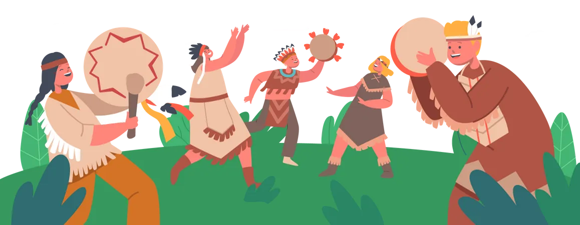 Kids Playing Drums and Dance Illustration