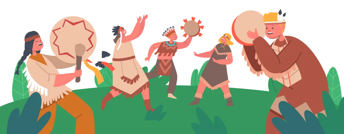 Kids Playing Drums and Dance  Illustration