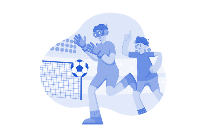 Kids playing football game in metaverse  Illustration