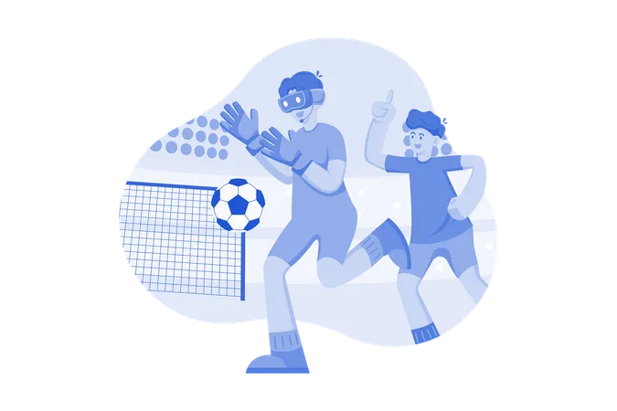 Kids playing football game in metaverse  Illustration