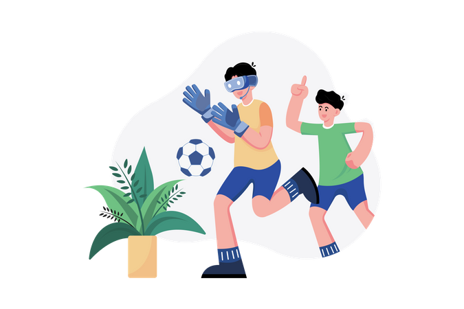 Kids playing football game in metaverse  Illustration