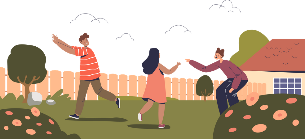 Kids playing games in the backyard Illustration