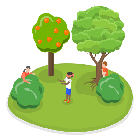 Kids  Playing Hide And Seek  Illustration