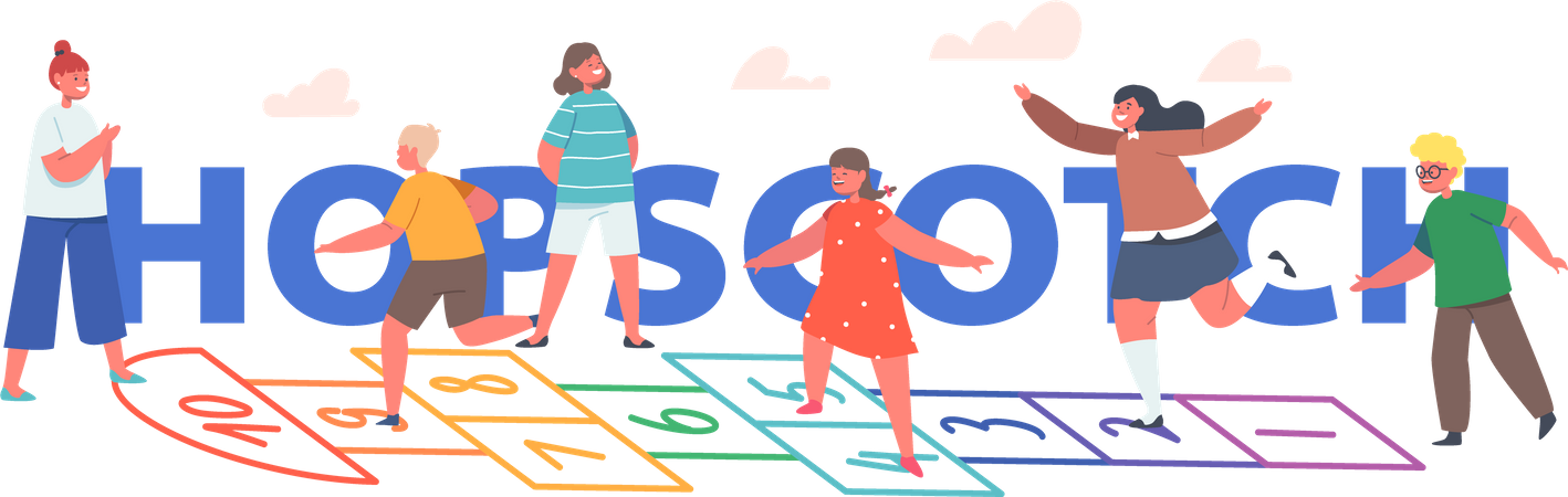 Kids playing Hopscotch together  Illustration