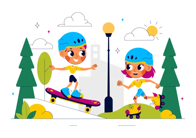 Kids playing in park  Illustration
