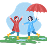 illustration children playing in rain