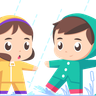 illustrations of children playing in rain