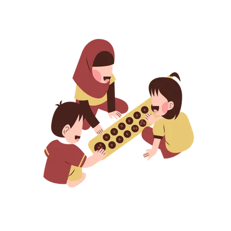 Kids playing indoor games  Illustration