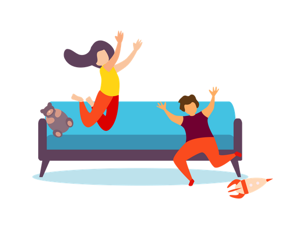 Kids Playing on living room  Illustration