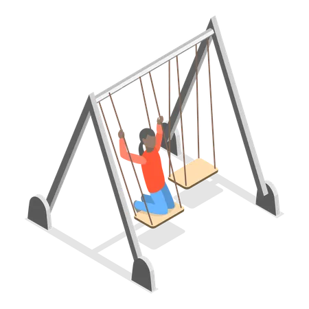 Kids playing on swing in playground  Illustration