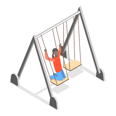 Kids playing on swing in playground  Illustration