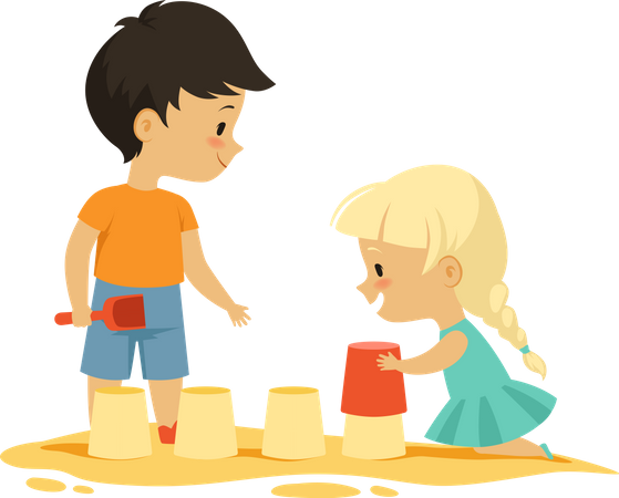 Kids playing sandbox Illustration