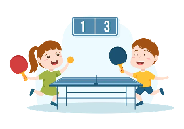 Kids Playing Table Tennis  Illustration