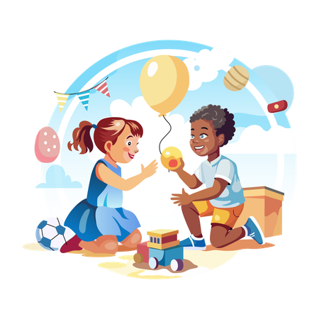 Kids Playing together  Illustration