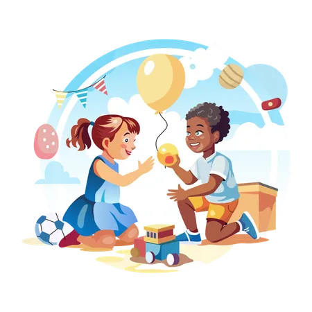 Kids Playing together  Illustration