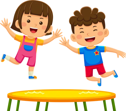 Kids Playing Trampoline  Illustration