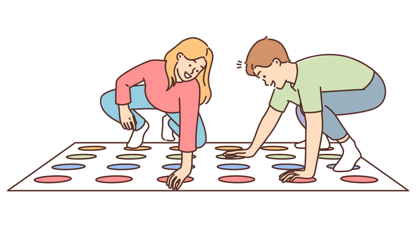 Kids playing twister game mat  Illustration