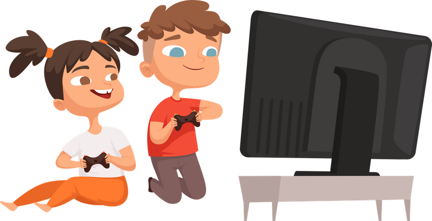 Kids Playing Video Games  Illustration