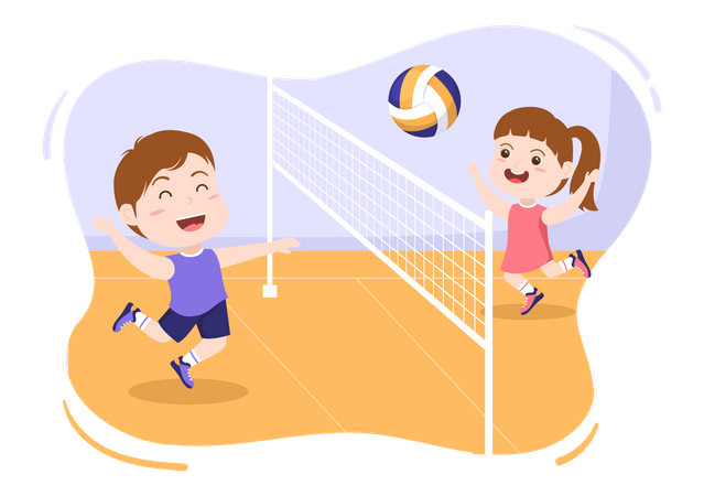 Kids playing volleyball Illustration
