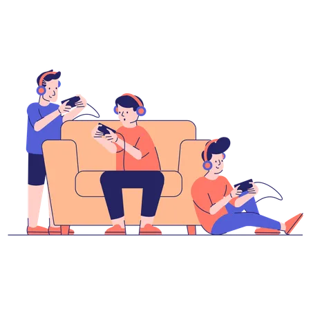 Kids playing vr games  Illustration