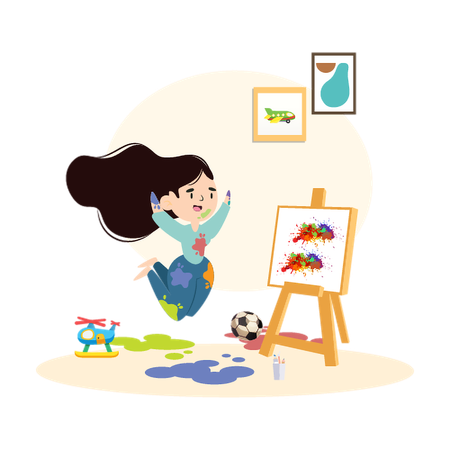 Kids Playing with Art Board  Illustration