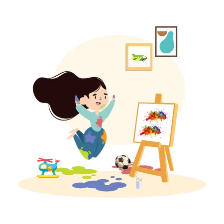 Kids Playing with Art Board  Illustration