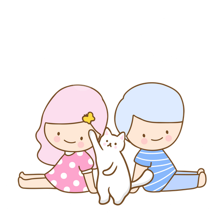 Kids Playing With Pet Illustration