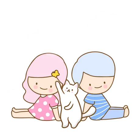 Kids Playing With Pet Illustration