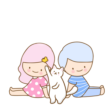 Kids Playing With Pet  Illustration