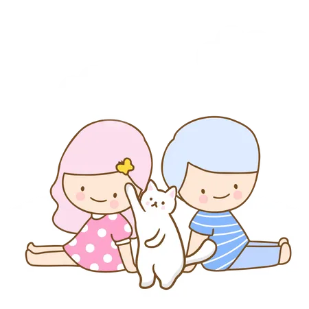 Kids Playing With Pet  Illustration