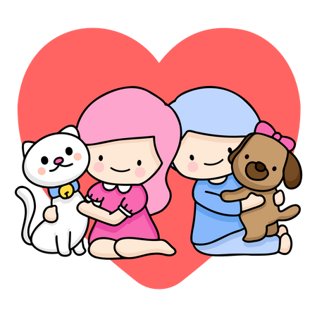 Kids Playing With Pets  イラスト