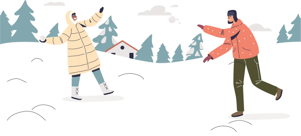 Kids playing with snowballs  Illustration