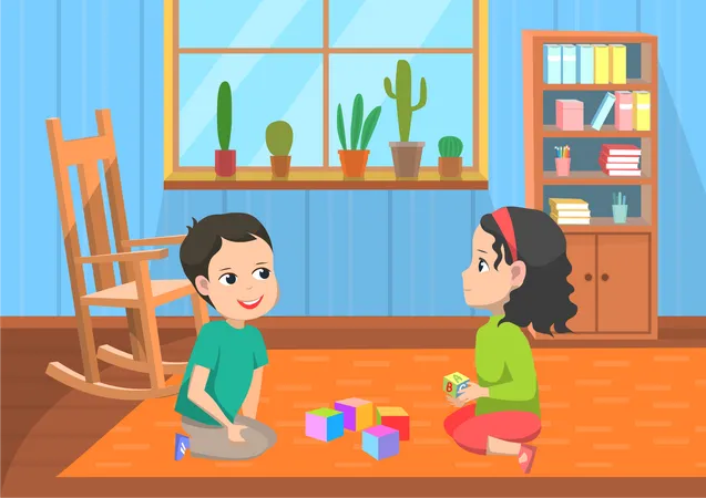 Kids playing with toys at home  Illustration