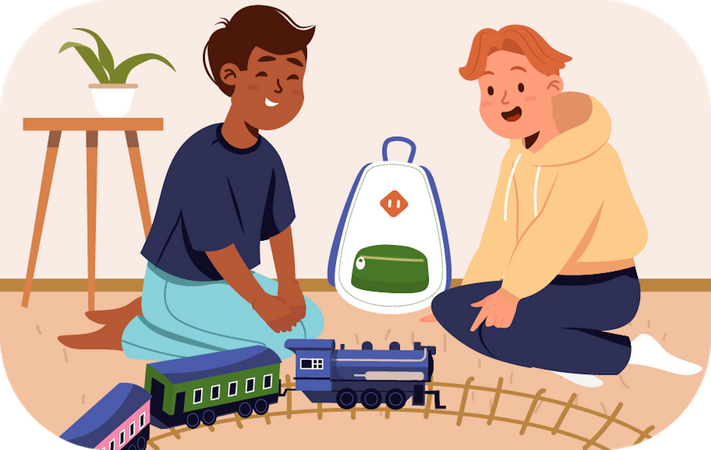 Kids playing with train Illustration