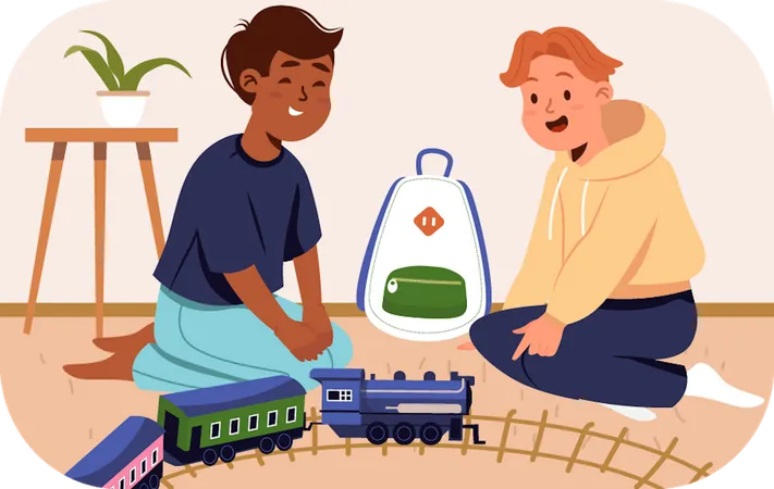 Kids playing with train Illustration