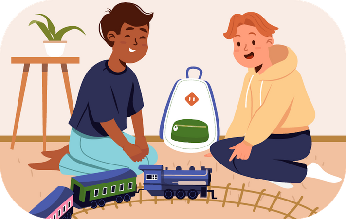 Kids playing with train  Illustration