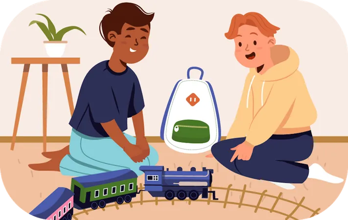 Kids playing with train  Illustration