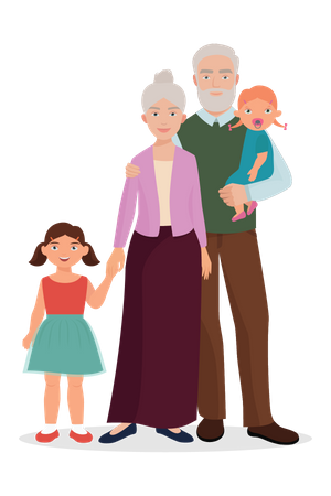 Kids posing with grandparents  Illustration