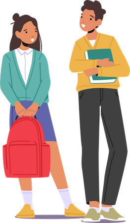 Kids Pupils Wearing Uniform with Backpacks and Textbooks Illustration